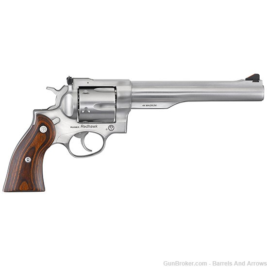 Ruger 5041 Redhawk Revolver, 44 Mag, 7.5" Bbl, Satin Stainless, Wood Grips,-img-0