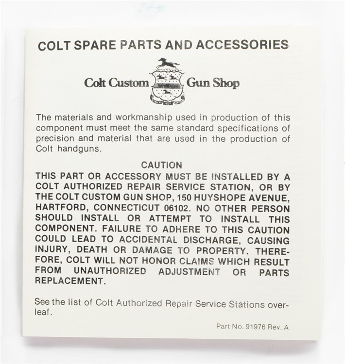 Colt Spare Parts And Accessories List. Part No. 91976 Rev. A-img-0