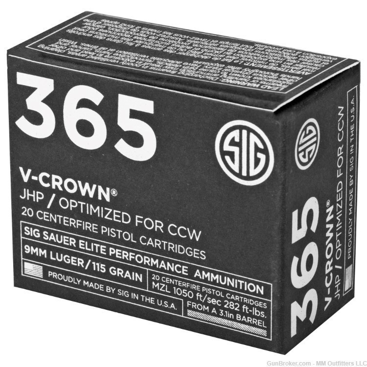 Sig Sauer 9 MM 115 Gr V-Crown 40 rds SGE9MMA1-365 NIB No Credit Card Fees-img-2