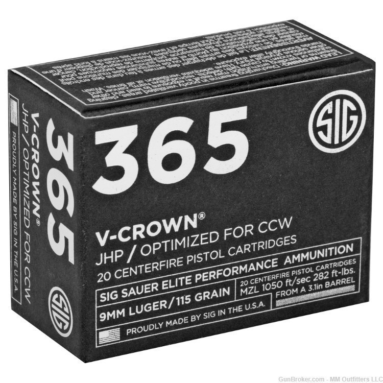 Sig Sauer 9 MM 115 Gr V-Crown 40 rds SGE9MMA1-365 NIB No Credit Card Fees-img-1