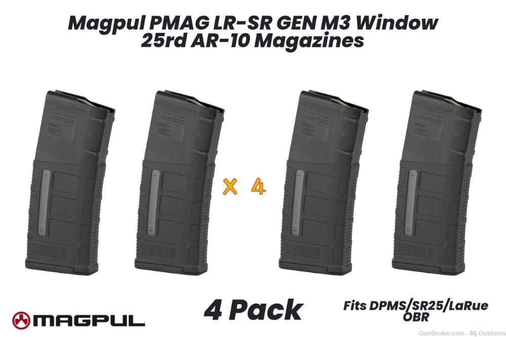 Magpul AR10 PMAG 25 LR/SR GEN M3 Window 7.62 25rd Black Mag 4 pack-img-0