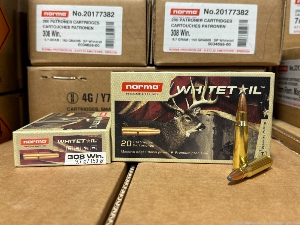 Free Ship! 200rd Norma Whitetail 308 Win 150gr Soft Point Hunting Ammo-img-0