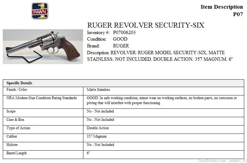 Ruger Security-Six in .357 Mag with 6in Barrel-img-1