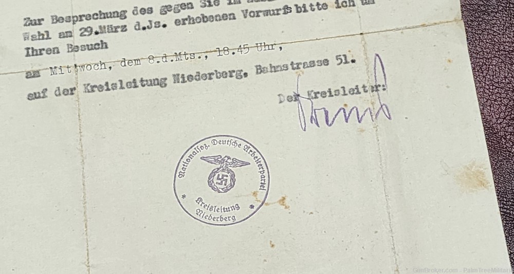 WW2 WWII German Third Reich NSDAP party document from Kreisleiter 1936-img-2
