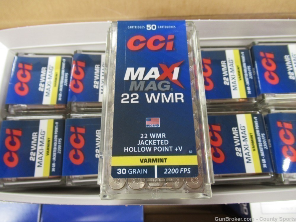 CCI 22 WMR MAXI-MAG 30Gr JHP +V Varmint 2200 FPS 59 500 Rounds-img-0