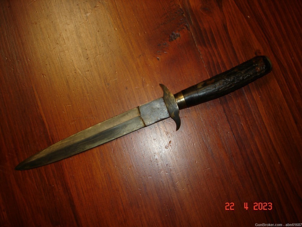 WWI-WWII German hunting fighting knife bone handle unmkd-img-0