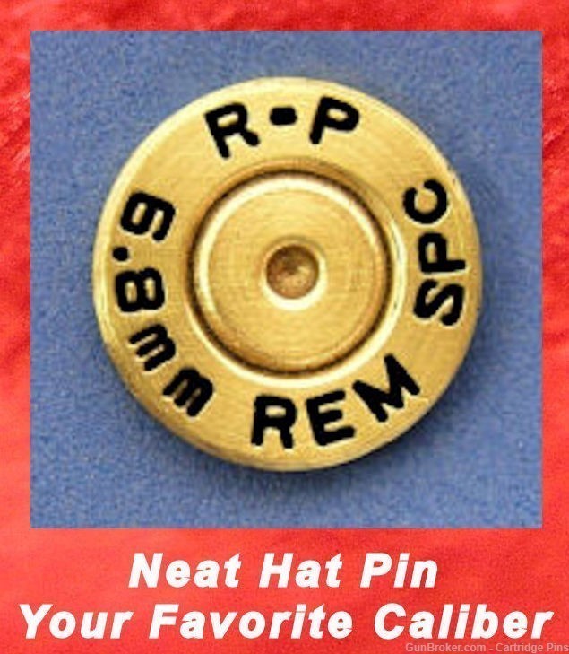 Remington R-P 6.8 mm REM SPC  Brass Cartridge Hat Pin, Tie Tac Ammo Bullet-img-0