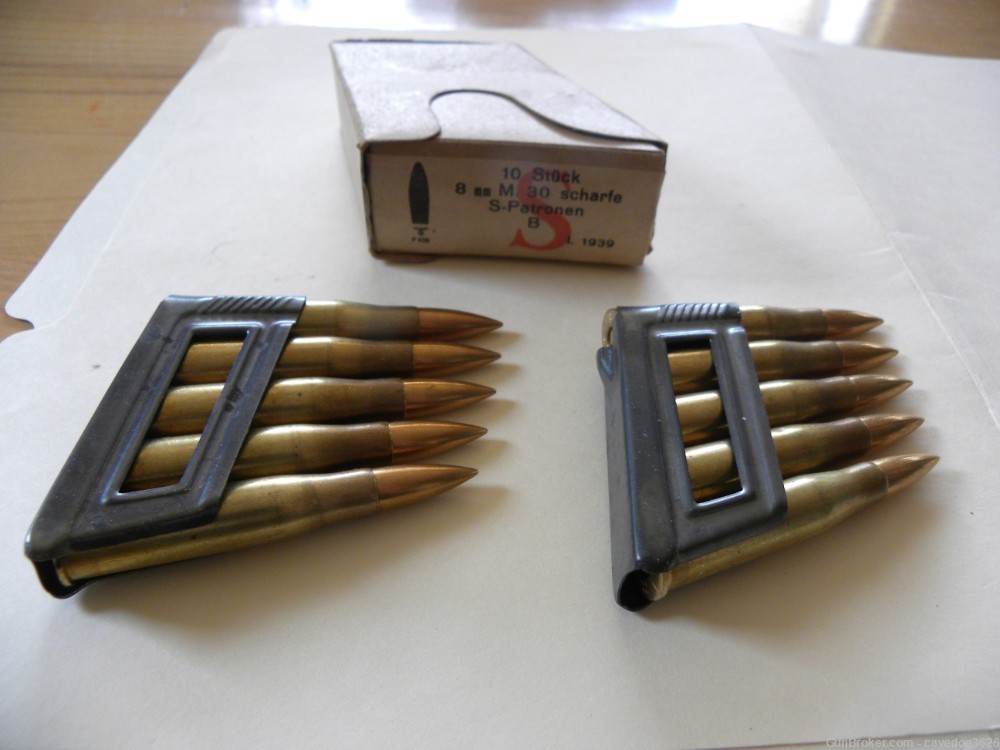 10rd WW2 WWII German Steyr M95 8x56r Ammunition marked, on clips, in box.-img-0