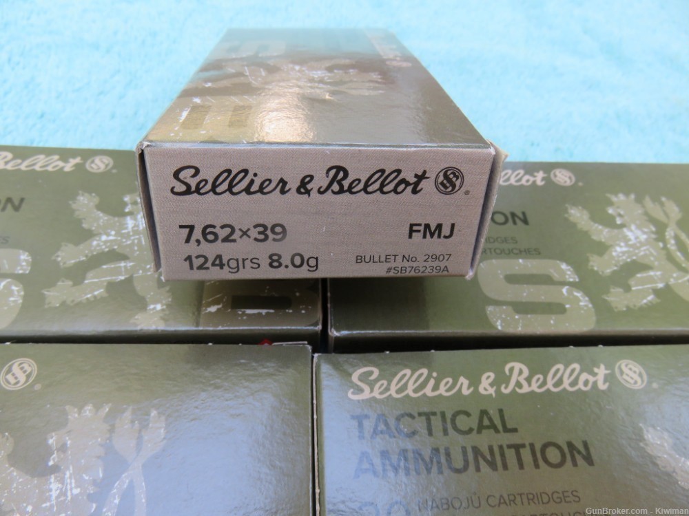 Selliier & Bellot 100 Rnds. 7.62 x 39 mm BRASS 124 Grain FMJ Great Ammo!-img-0