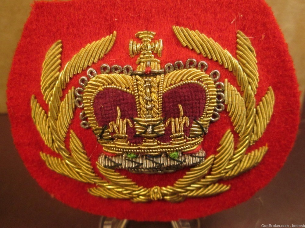 Vintage British or Canadian Red Wool-Bullion Visor Hat Insignia with Crown-img-2