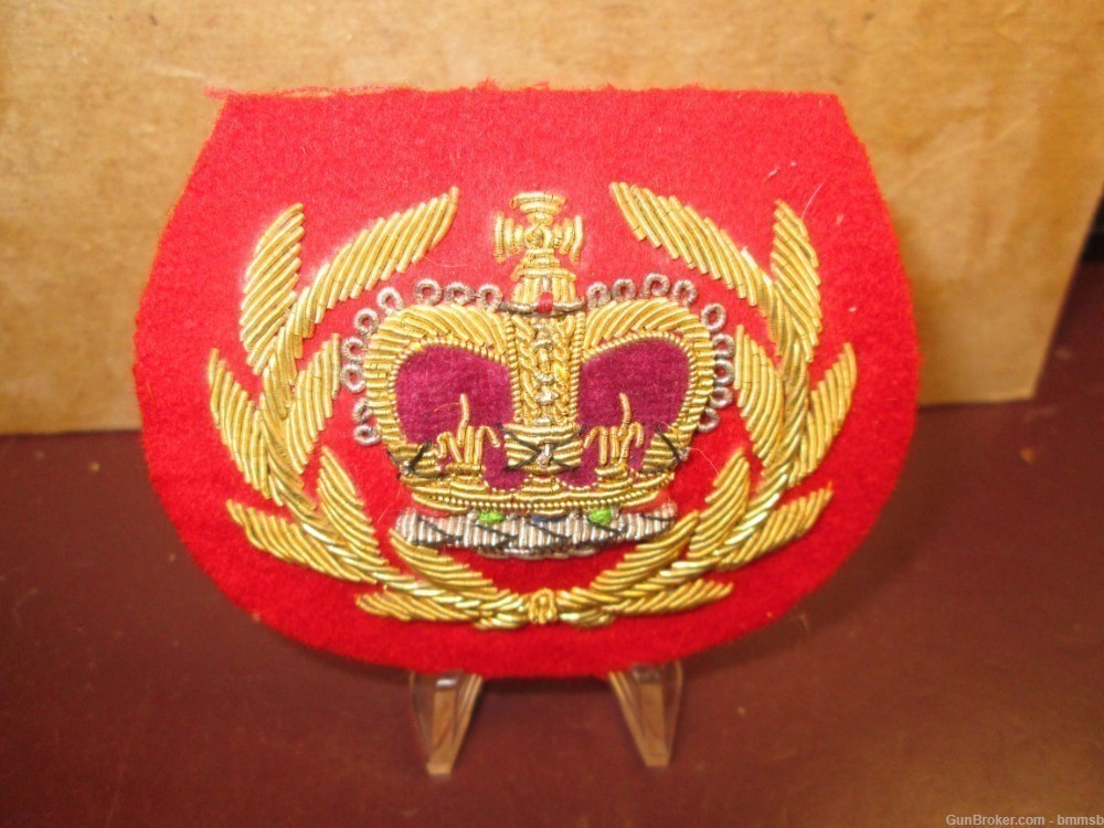 Vintage British or Canadian Red Wool-Bullion Visor Hat Insignia with Crown-img-0