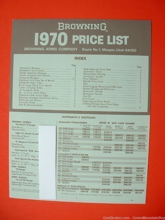 Scarce 1970 BROWNING Full-Line Catalog, Price List, Parts List - XLNT !-img-1