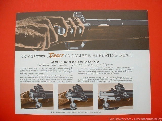 1965 OEM BROWNING T-BOLT .22 Rifles Promo Brochure - Scarce-img-0