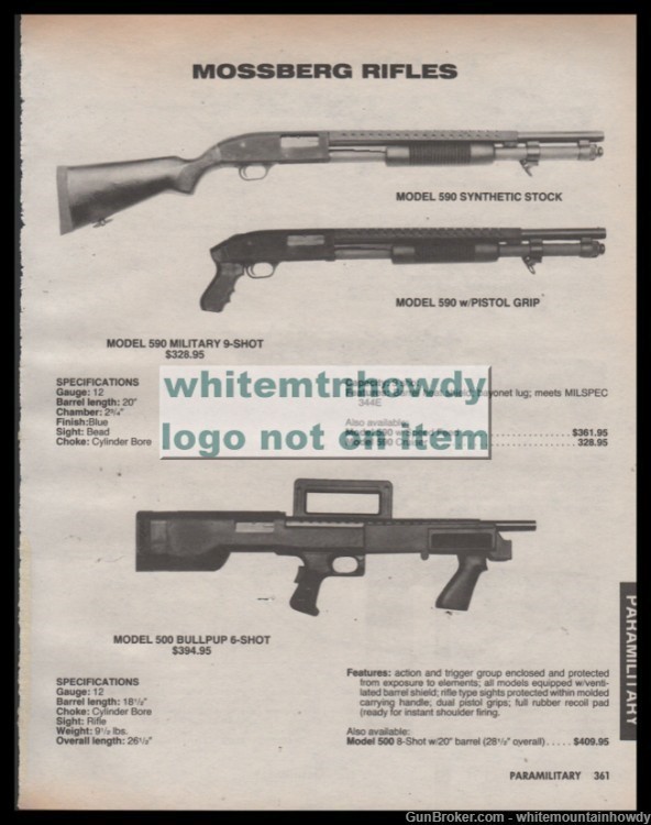 1988 MOSSBERG 590 Military & 500 Pull-pup Rifle PRINT AD-img-0