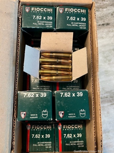 Fiocchi 7.62x39 brass cased FMJ ammo 123gr, 500 rds-img-0