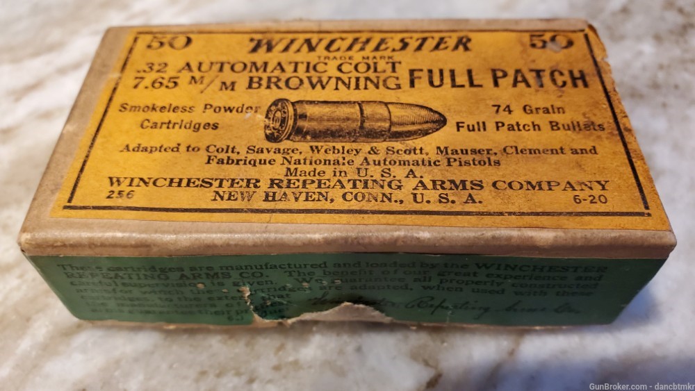 Winchester Repeating Arms 32 ACP 7.65 browning full patch 50 rounds-img-0