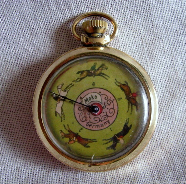 DELUXE GOLD-PLATED VINTAGE POCKET RACEHORSE GAMBLING MECHANICAL DEVICE-img-4