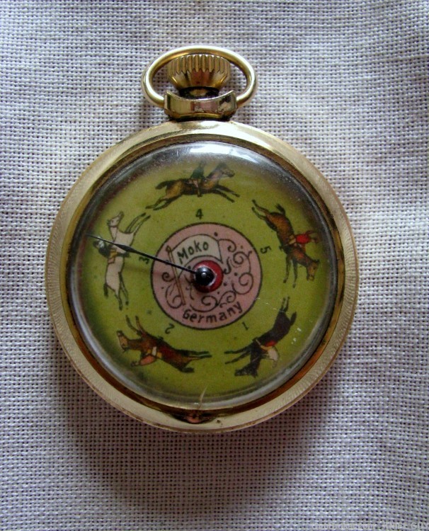 DELUXE GOLD-PLATED VINTAGE POCKET RACEHORSE GAMBLING MECHANICAL DEVICE-img-2