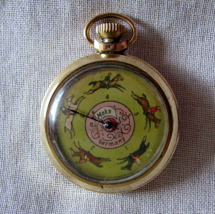 DELUXE GOLD-PLATED VINTAGE POCKET RACEHORSE GAMBLING MECHANICAL DEVICE-img-3