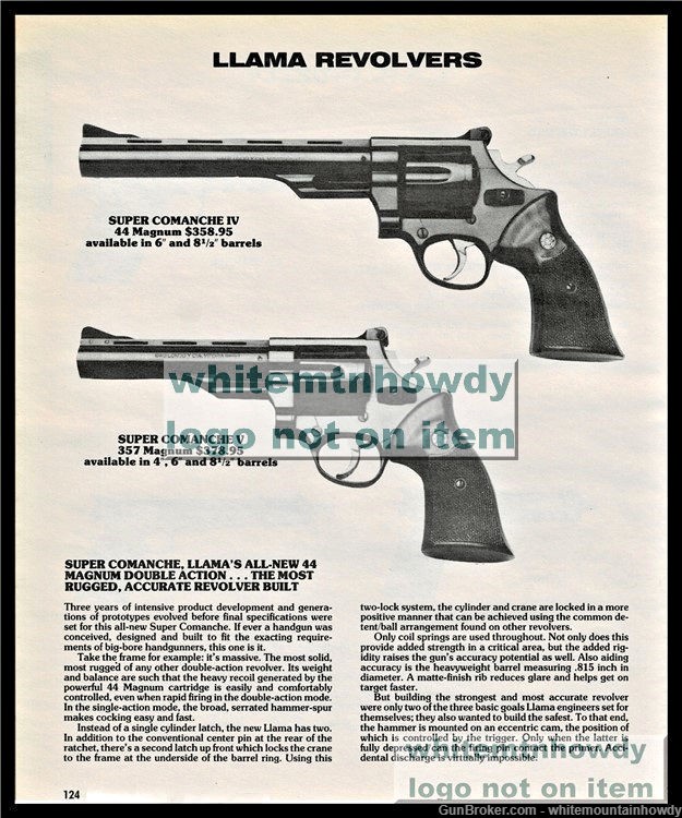 1988 LLAMA Super Comanche .44 and .357 magnum Revolver PRINT AD-img-0