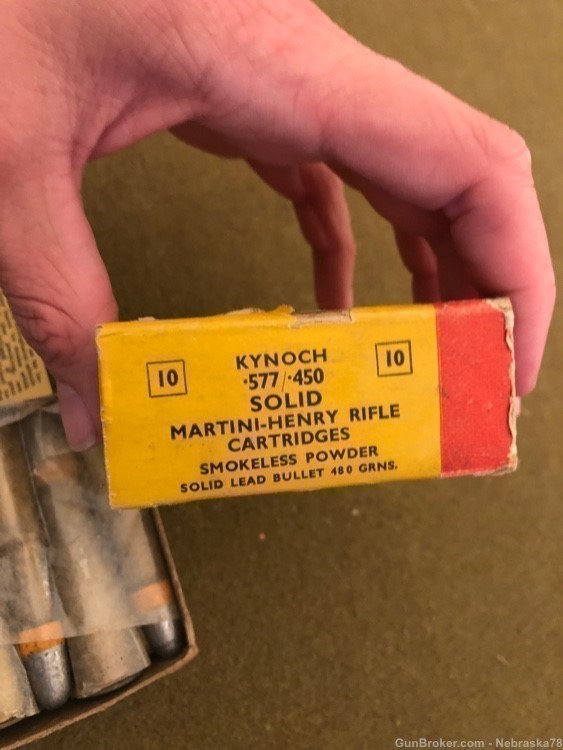 Original full box 10 rounds Kynoch .577/450 Martini Henry ammo smokeless -img-0