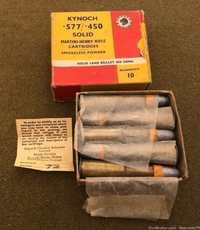 Original full box 10 rounds Kynoch .577/450 Martini Henry ammo smokeless -img-1