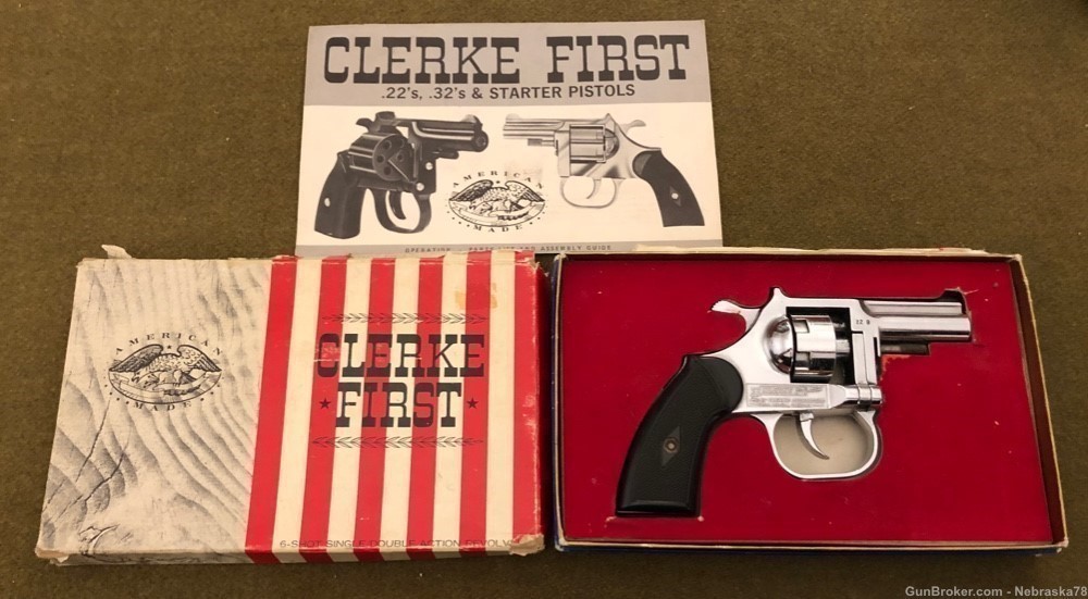 Rare Clerke First .22 caliber blank starter trainer revolver No FFL w/ box -img-0