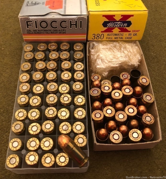 77 rounds vintage .380 auto ACP ammo Fiocchi Winchester Western 95gr FMJ -img-0