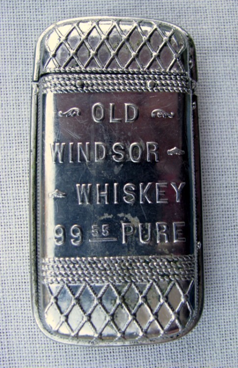 FINE ANTIQUE PRE-PROHIBITION 3-D WHISKEY ADVERTISING MATCH SAFE  PRE 1911-img-0