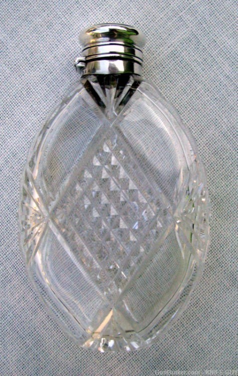 ANTIQUE GORHAM HAND CUT CRYSTAL/SILVER OVAL 4” NIPPER POCKET WHISKEY FLASK-img-8