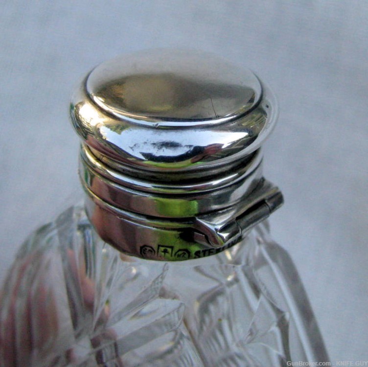ANTIQUE GORHAM HAND CUT CRYSTAL/SILVER OVAL 4” NIPPER POCKET WHISKEY FLASK-img-13
