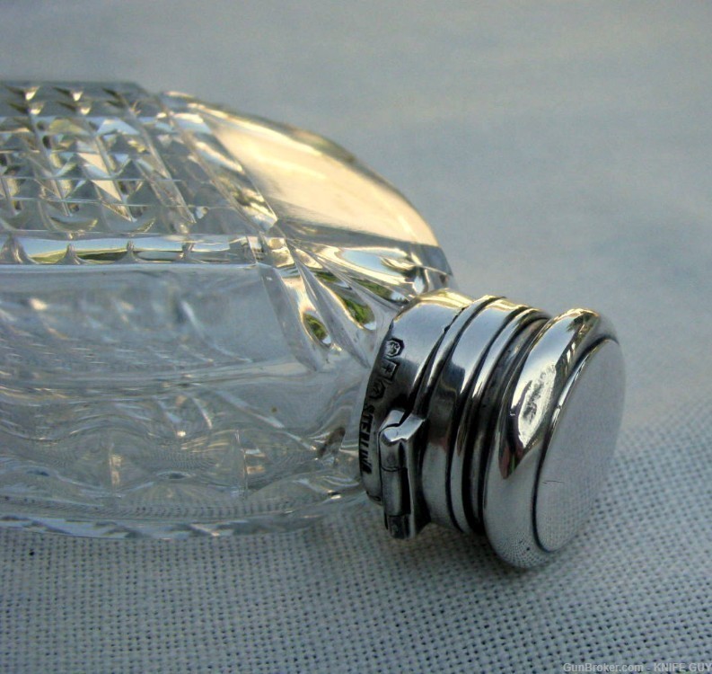 ANTIQUE GORHAM HAND CUT CRYSTAL/SILVER OVAL 4” NIPPER POCKET WHISKEY FLASK-img-4