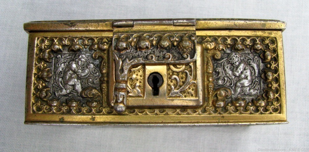 ANTIQUE ORNATE SMALL 3-DIMENSIONAL GOLD & SILVER PLATED BRONZE JEWLERY BOX-img-14