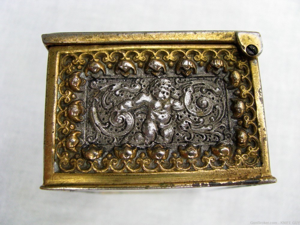 ANTIQUE ORNATE SMALL 3-DIMENSIONAL GOLD & SILVER PLATED BRONZE JEWLERY BOX-img-2