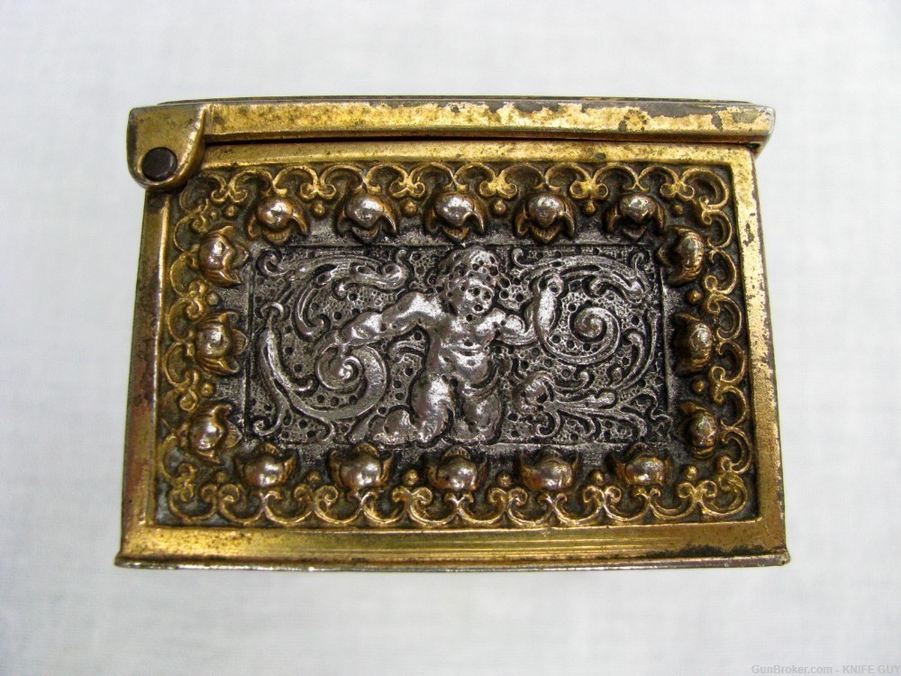 ANTIQUE ORNATE SMALL 3-DIMENSIONAL GOLD & SILVER PLATED BRONZE JEWLERY BOX-img-12