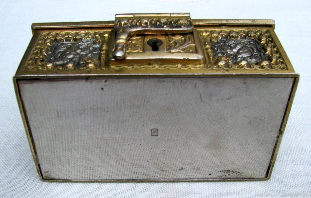 ANTIQUE ORNATE SMALL 3-DIMENSIONAL GOLD & SILVER PLATED BRONZE JEWLERY BOX-img-11