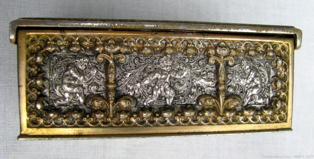ANTIQUE ORNATE SMALL 3-DIMENSIONAL GOLD & SILVER PLATED BRONZE JEWLERY BOX-img-6