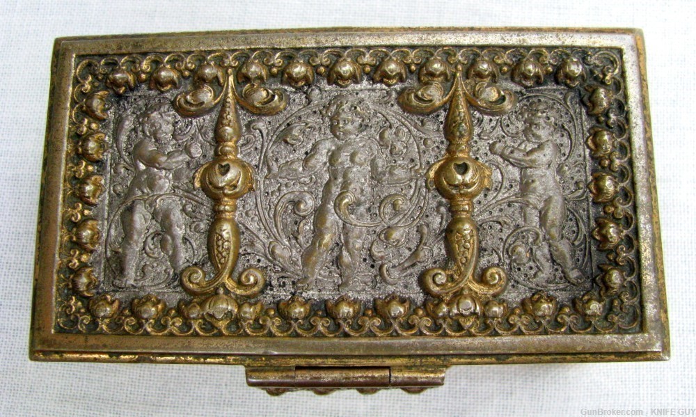 ANTIQUE ORNATE SMALL 3-DIMENSIONAL GOLD & SILVER PLATED BRONZE JEWLERY BOX-img-9