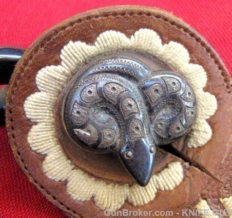 MINT HAND MADE SILVER INLAID ENGRAVED 12 RATTLESNAKE FANCY SPURS & STRAPS-img-12