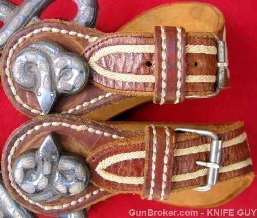 MINT HAND MADE SILVER INLAID ENGRAVED 12 RATTLESNAKE FANCY SPURS & STRAPS-img-10