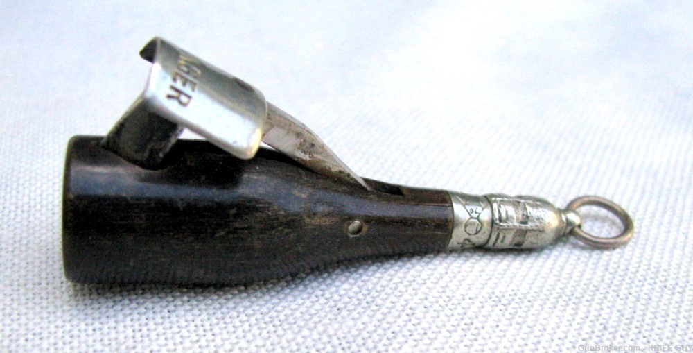 ANTIQUE 19th C. FIGURAL BOTTLE SHAPED MECHANICAL CIGAR CUTTER WATCH FOB-img-6