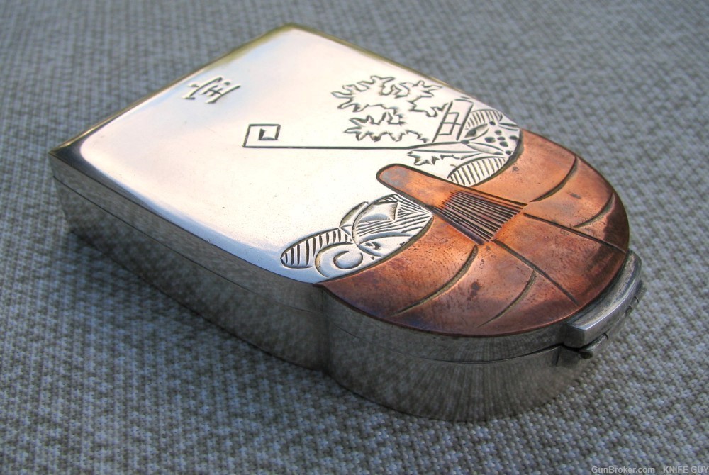 MINT CHASED SILVER/COPPER GOLDWASHED SNUFFBOX+ORIGINAL CASE BY SHOBIDO1920-img-9