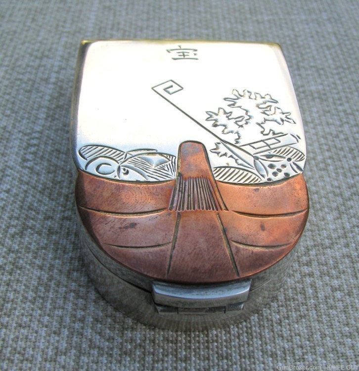 MINT CHASED SILVER/COPPER GOLDWASHED SNUFFBOX+ORIGINAL CASE BY SHOBIDO1920-img-12