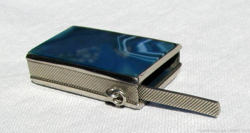 ANTIQUE MINTY 2 PANEL SCARCE BLUE AGATE MATCH SAFE WATCH FOB-img-6