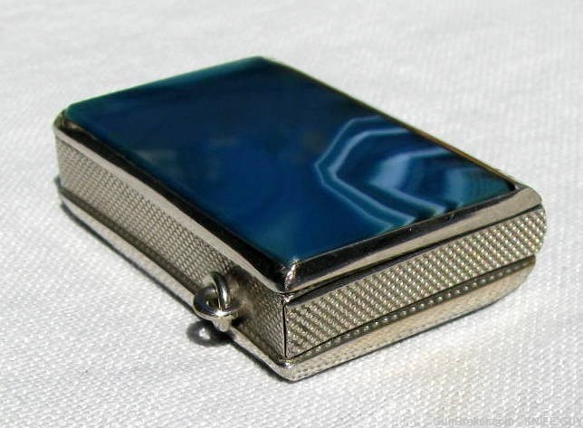 ANTIQUE MINTY 2 PANEL SCARCE BLUE AGATE MATCH SAFE WATCH FOB-img-5
