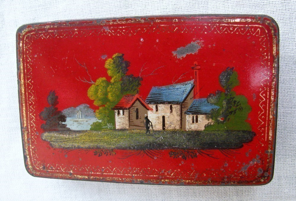FINE ANTIQUE HAND MADE CHARMING FOLK ART RED TOLEWARE SNUFF BOX 1825-1850s-img-8