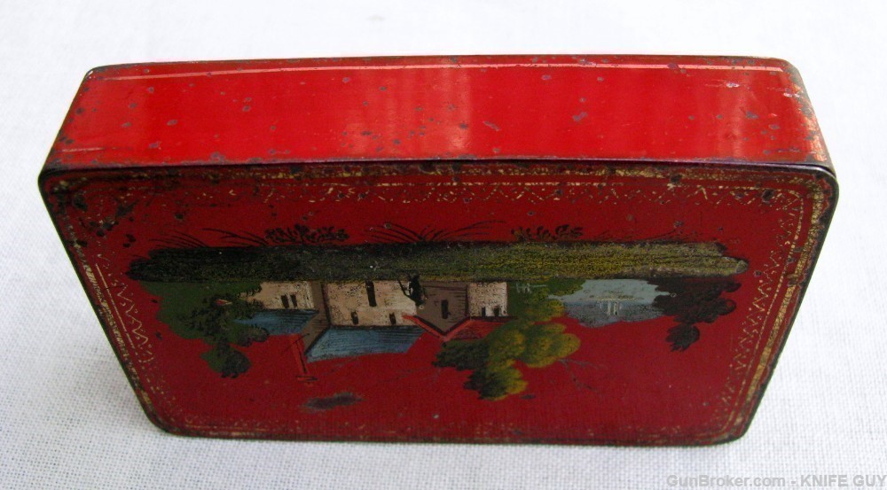 FINE ANTIQUE HAND MADE CHARMING FOLK ART RED TOLEWARE SNUFF BOX 1825-1850s-img-4