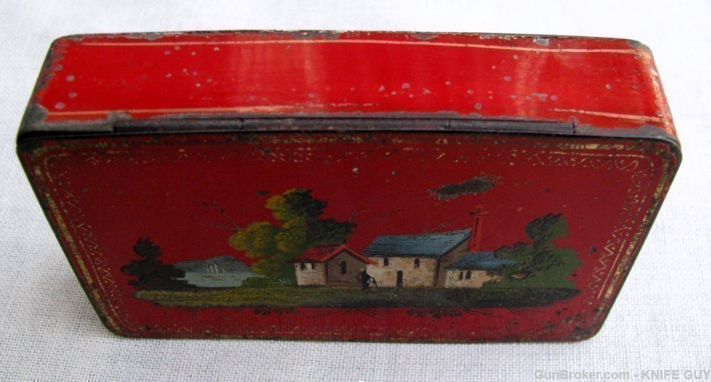 FINE ANTIQUE HAND MADE CHARMING FOLK ART RED TOLEWARE SNUFF BOX 1825-1850s-img-6