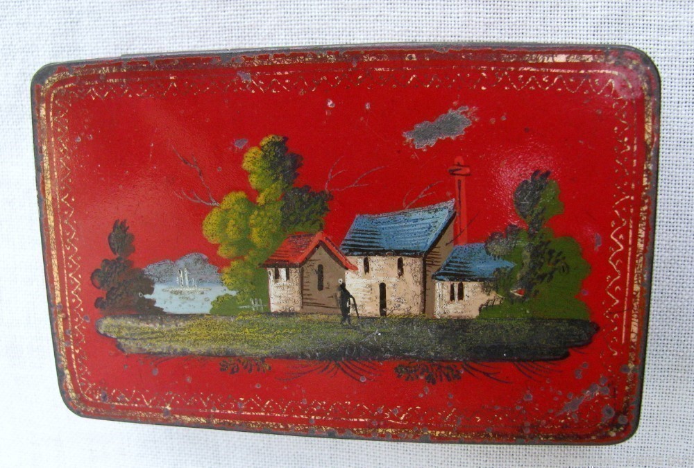 FINE ANTIQUE HAND MADE CHARMING FOLK ART RED TOLEWARE SNUFF BOX 1825-1850s-img-7