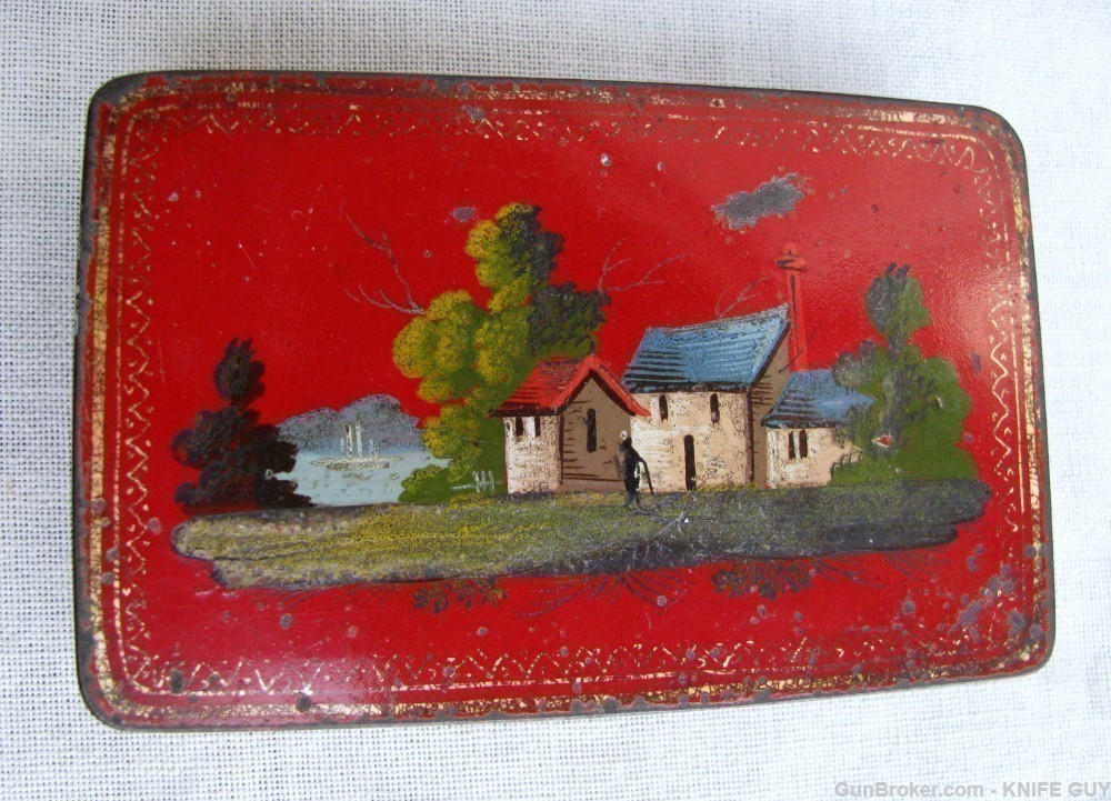 FINE ANTIQUE HAND MADE CHARMING FOLK ART RED TOLEWARE SNUFF BOX 1825-1850s-img-3